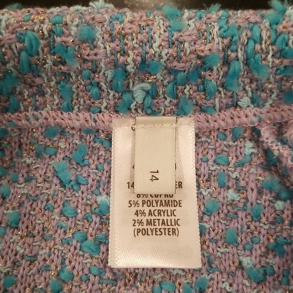 💕ST. JOHN💕 Cotton Blend Confetti Tweed Boucle Metallic Knit Midi Skirt Blue 14 - Picture 8 of 16